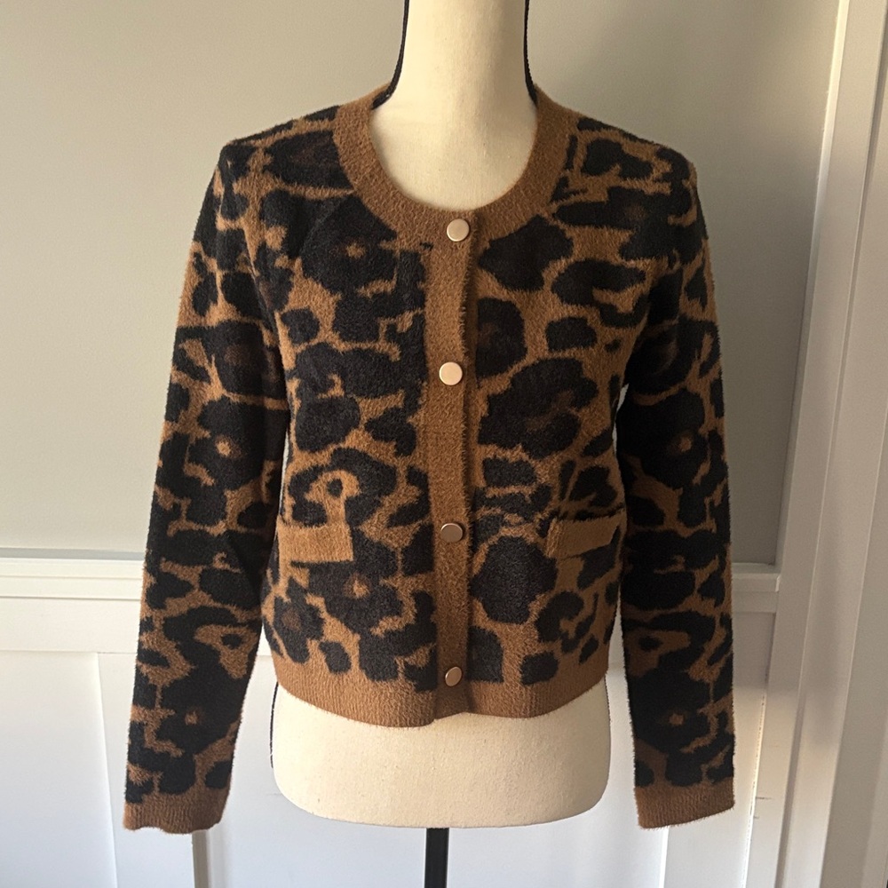 NVLT Knit Leopard Jacket Cardigan Sweater